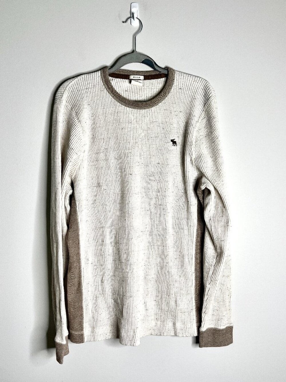 Abercrombie & Fitch Men's Muscle Thermal Oatmeal Y2K Slim Fit Crew Neck Sz XXL